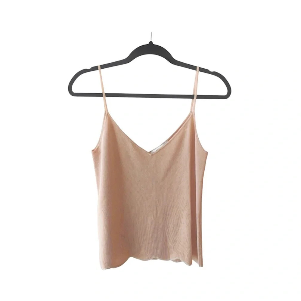 Zara Knit V-neck Tank Top Solid Peach Scallop Hem Tank Top Small Women’s